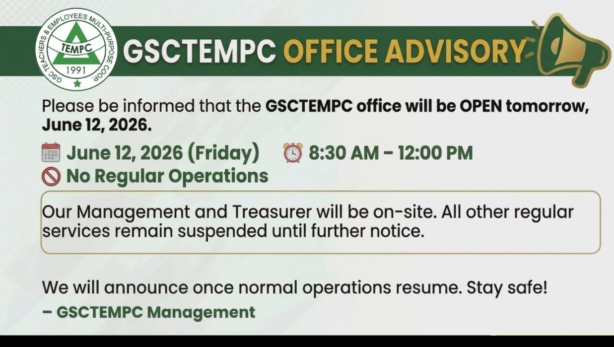 📢 GSCTEMPC OFFICE ADVISORY