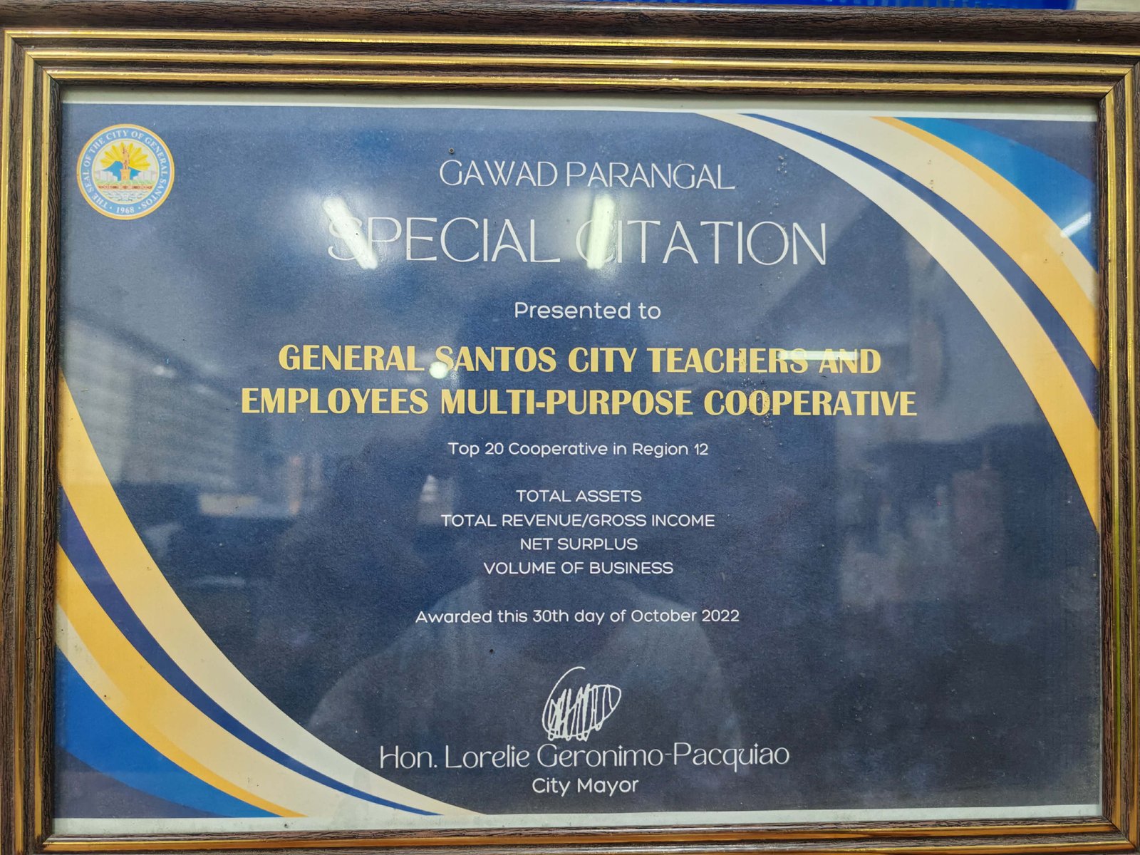 Gawad Parangal Special Citation – Top 20 Cooperative in Region 12